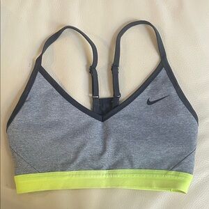 Nike Women's Charcoal and Neon Yellow Sports Bra